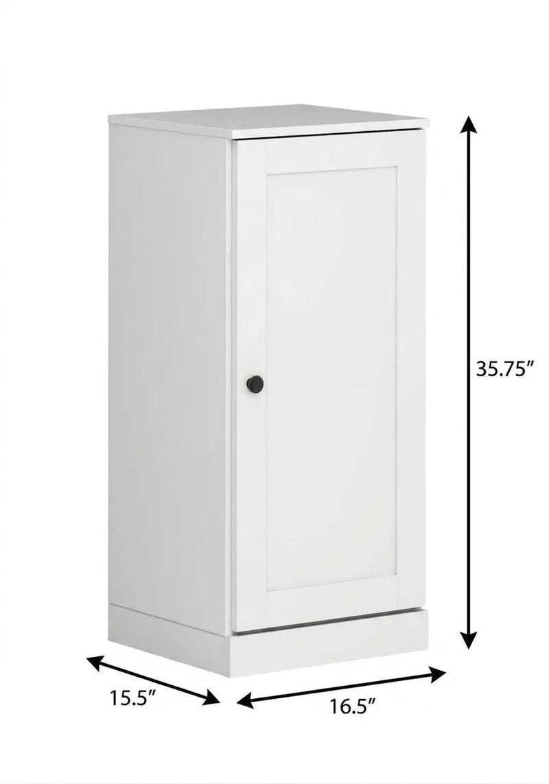 17" White Solid Wood Free Standing Single Door Linen Cabinet Homeroots Organization