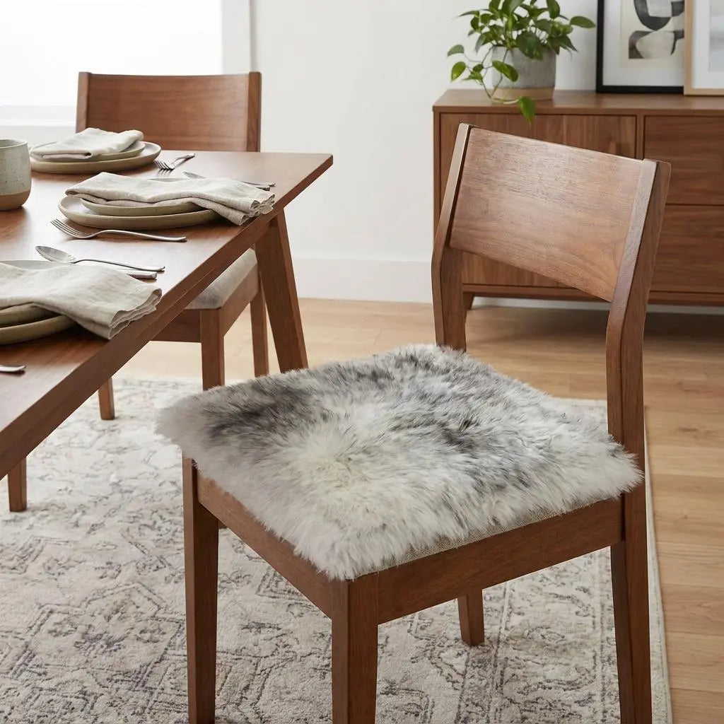 17" X 17" Gray Genuine Sheepskin Chair Pad Homeroots Kitchen & Dining