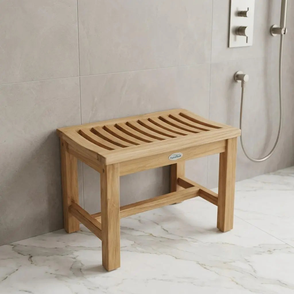 17" X 24" Brown Teak Rectangular Shower Bench Homeroots Bed & Bath