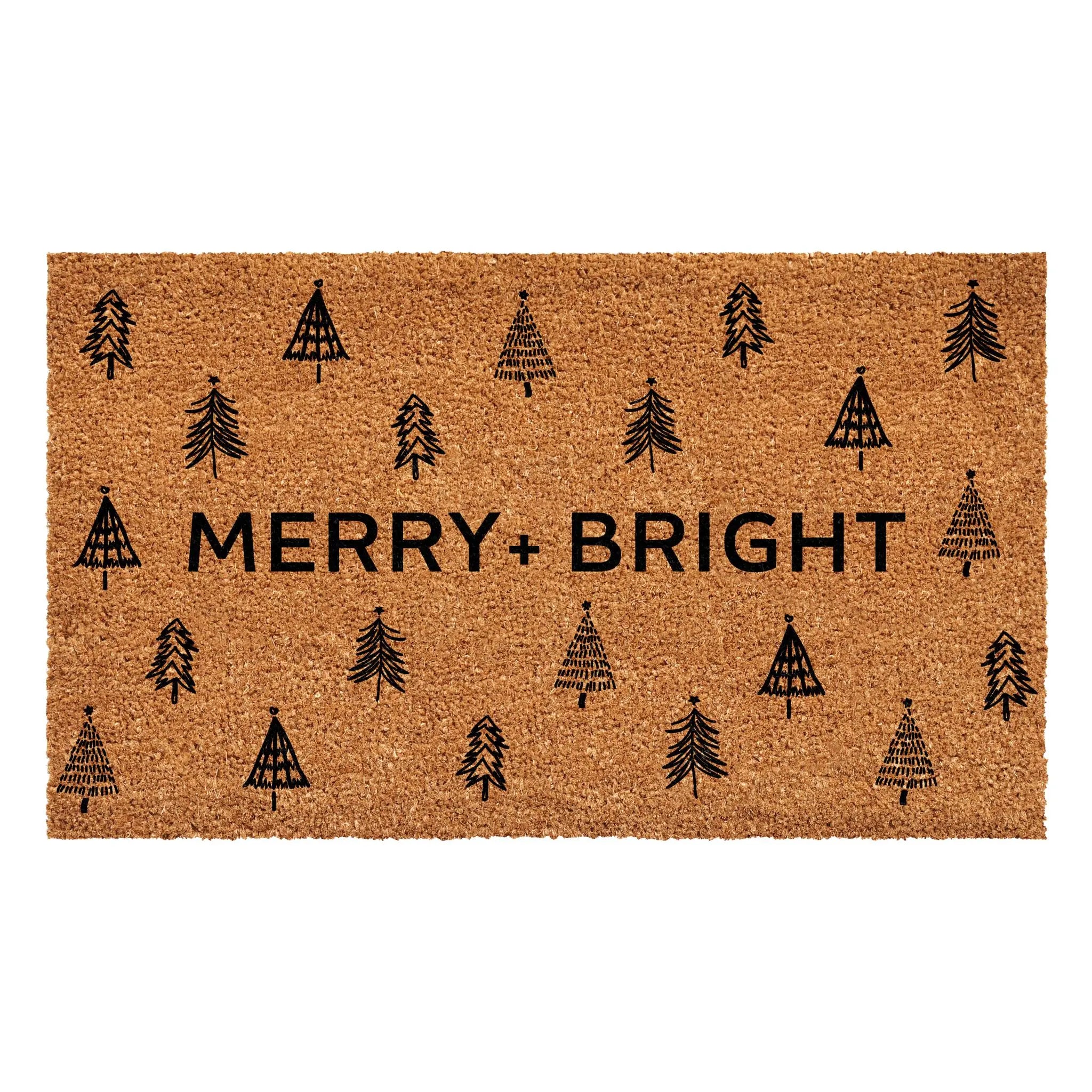 17" X 29" Brown And Natural Christmas Trees Merry and Bright Outdoor Coir Door Mat Homeroots Home Decor
