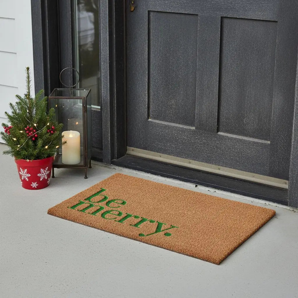17" X 29" Natural And Brown Christmas Outdoor Coir Door Mat Homeroots Home Decor