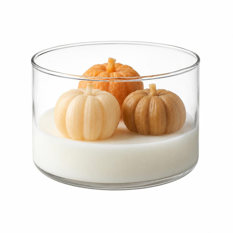 4" Brown Orange And White Apple And Pumpkin Scented Mini Pumpkin Candles In Clear Glass Jar - Home & Garden
