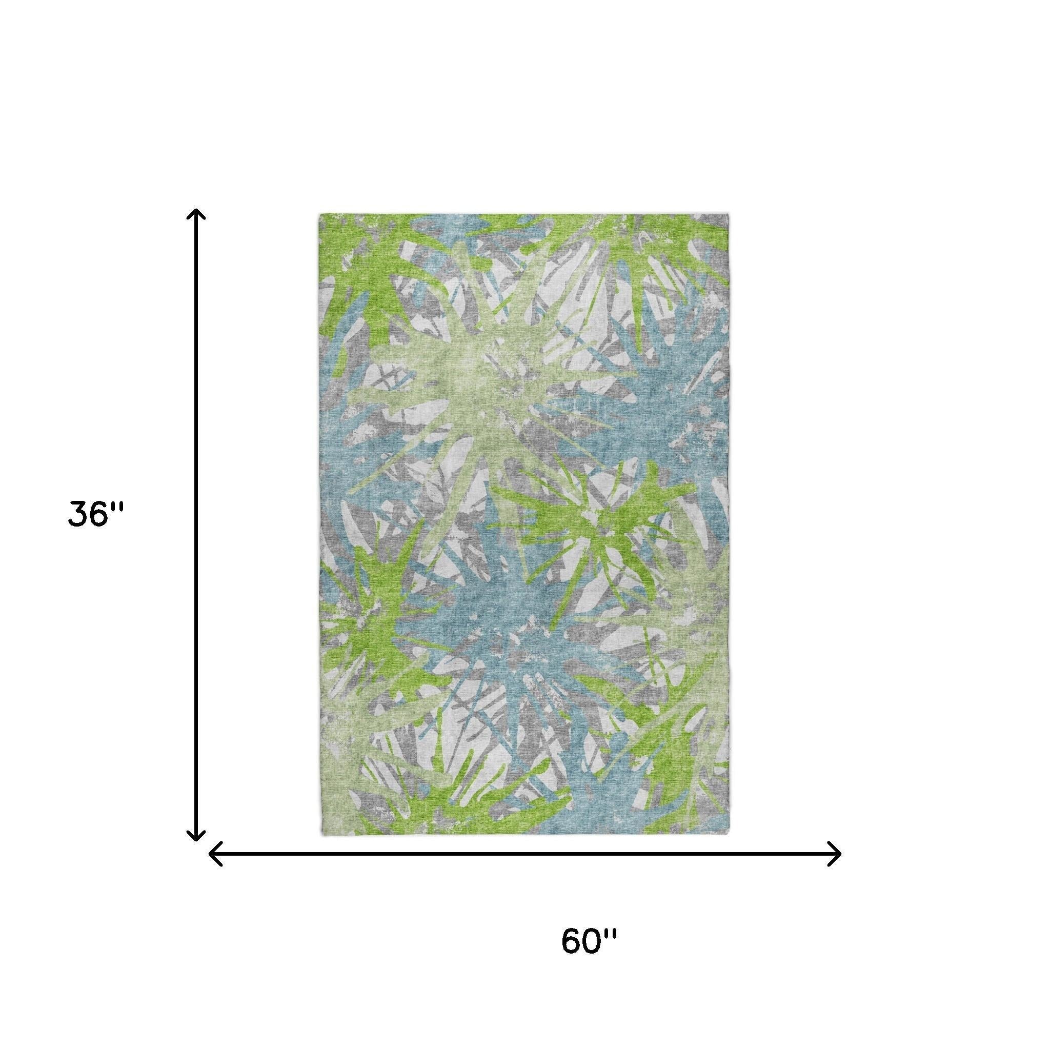 3' X 5' Green And Teal Abstract Shag Washable Area Rug With UV Protection - Home & Garden