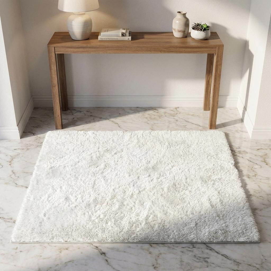 3' X 5' Salmon And Ivory Striped Shag Washable Area Rug With UV Protection - Home & Garden