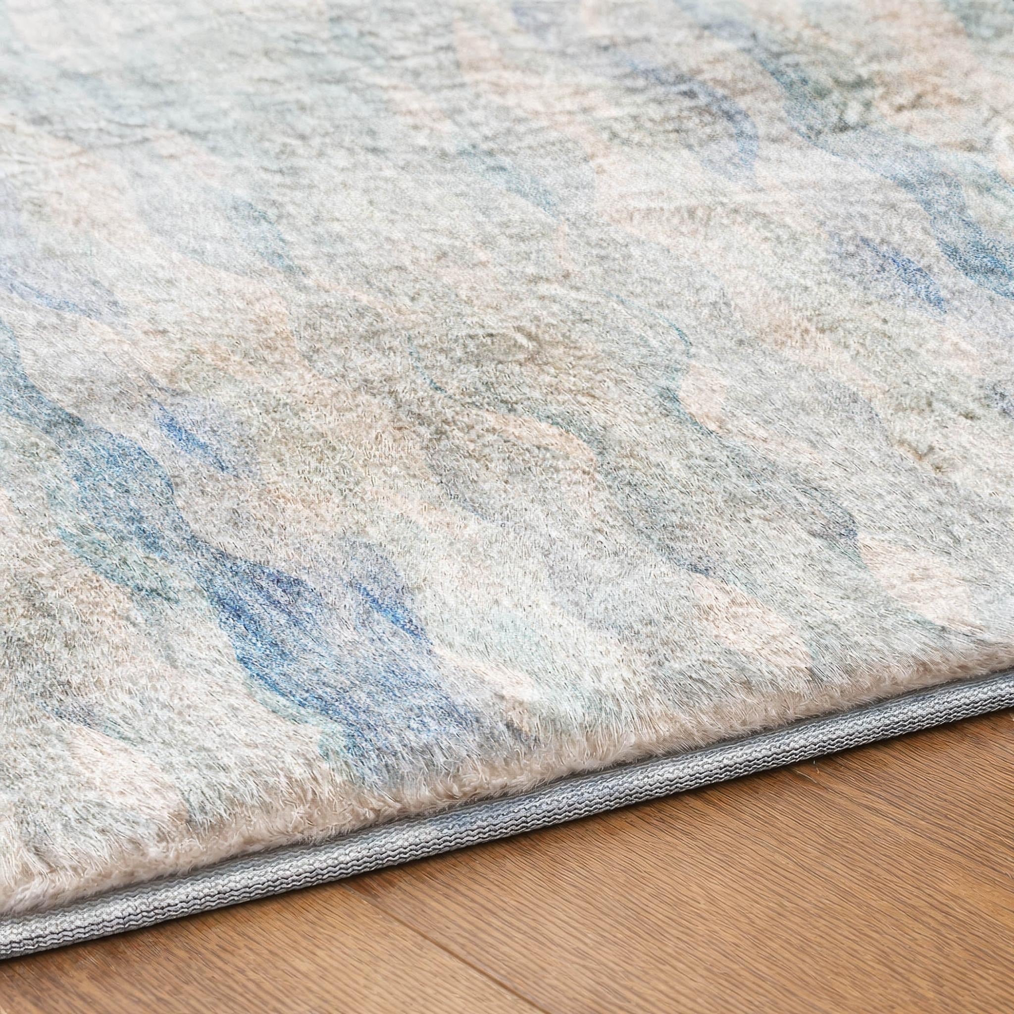 10' X 14' Blue And Denim Blue Striped Shag Washable Area Rug With UV Protection - Home & Garden
