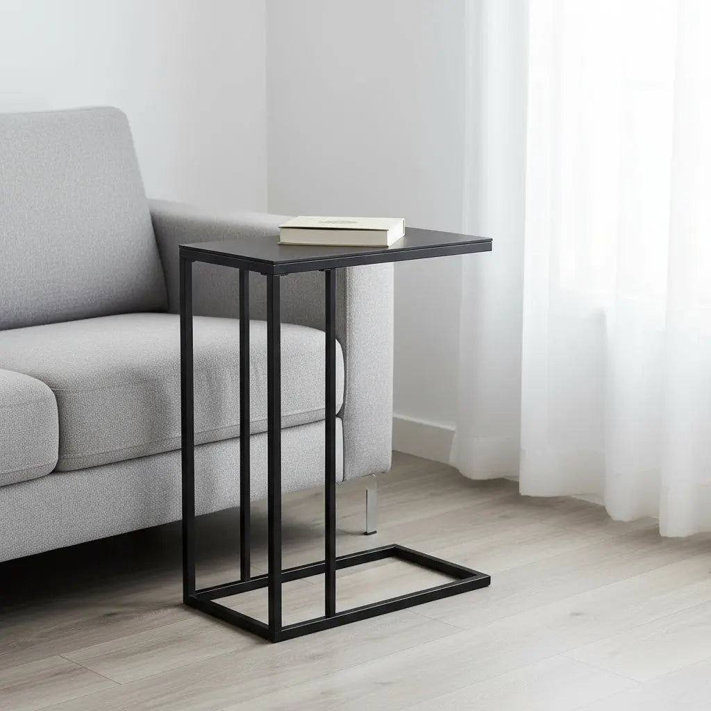 18.25" X 10.25" X 24" Black Metal Tempered Glass Accent Table Homeroots Living Room