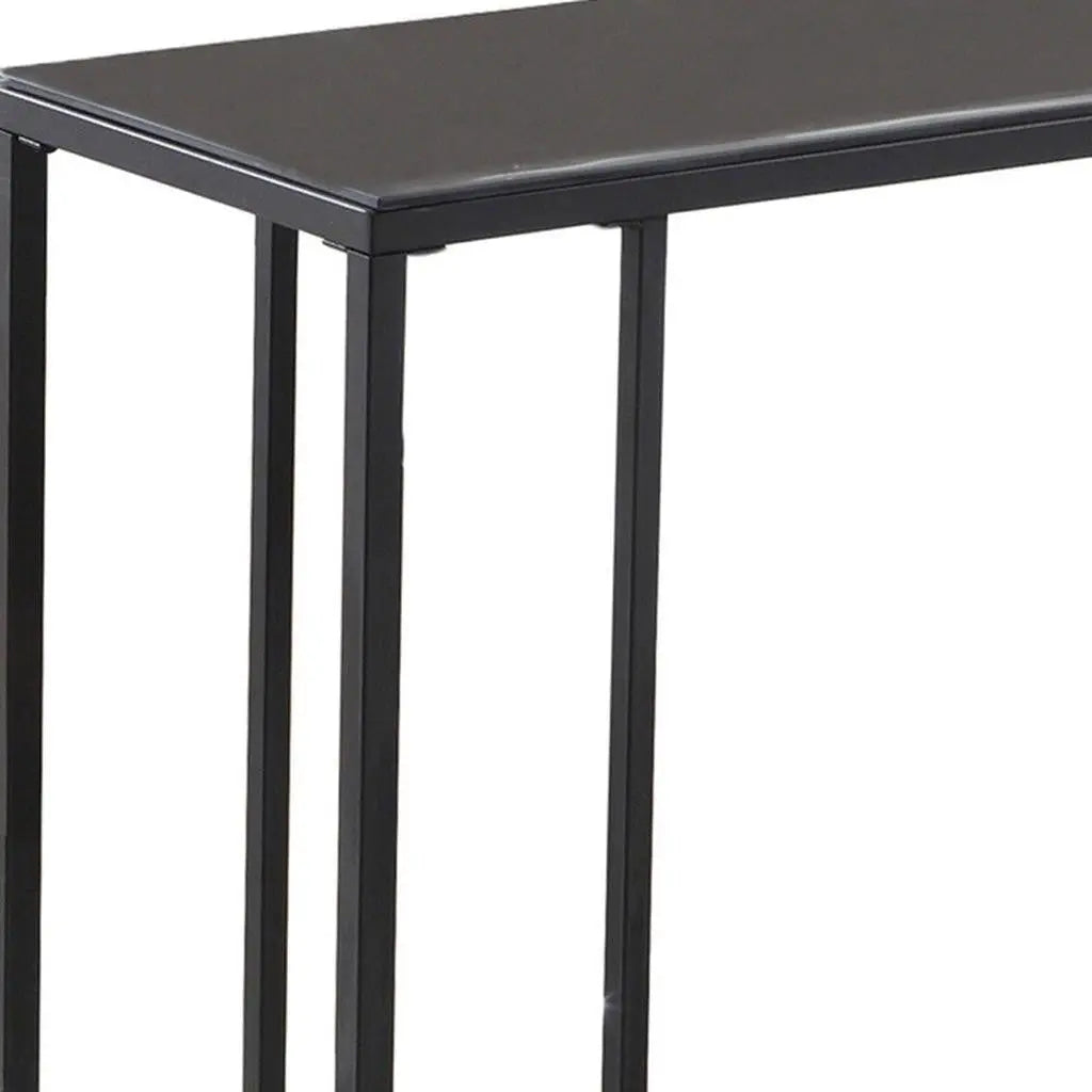 18.25" X 10.25" X 24" Black Metal Tempered Glass Accent Table Homeroots Living Room