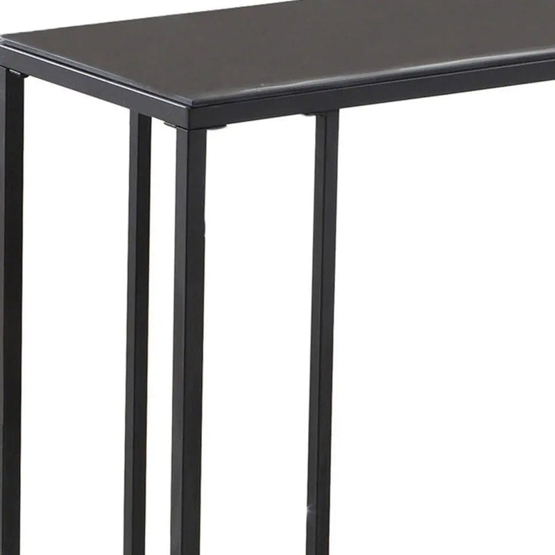 18.25" X 10.25" X 24" Black Metal Tempered Glass Accent Table Homeroots Living Room