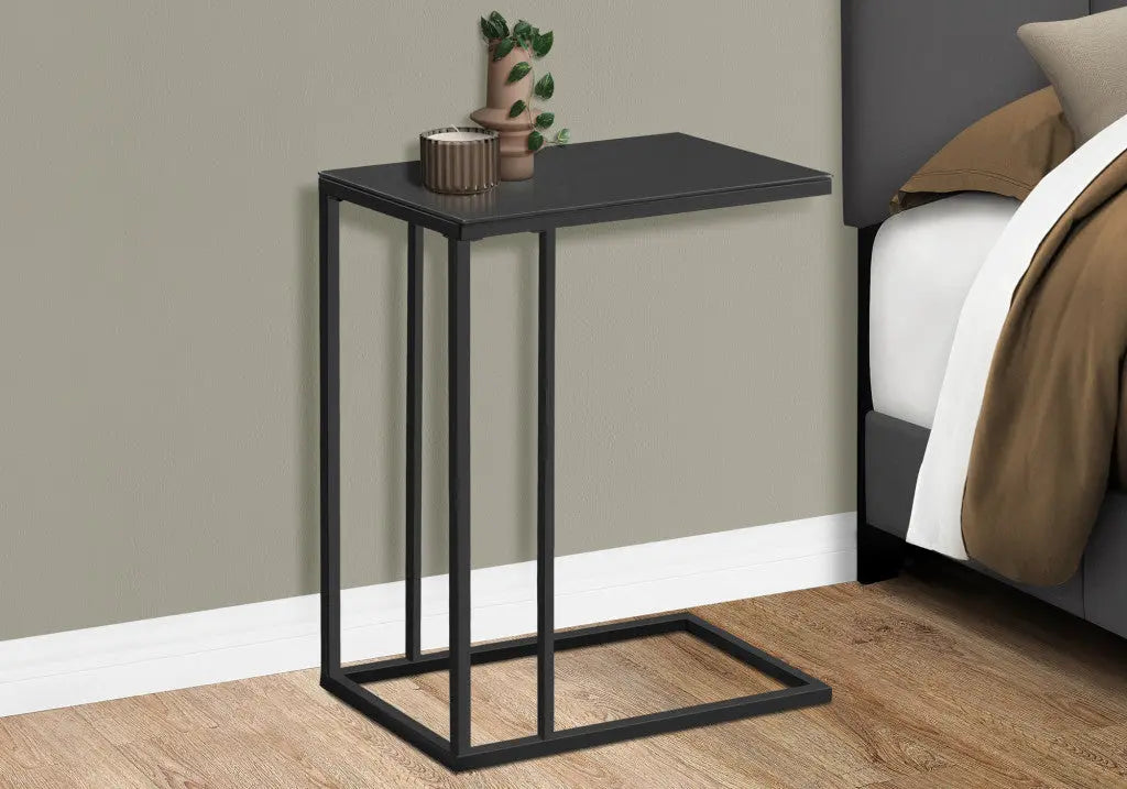 18.25" X 10.25" X 24" Black Metal Tempered Glass Accent Table Homeroots Living Room