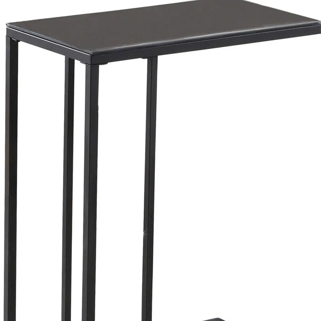 18.25" X 10.25" X 24" Black Metal Tempered Glass Accent Table Homeroots Living Room