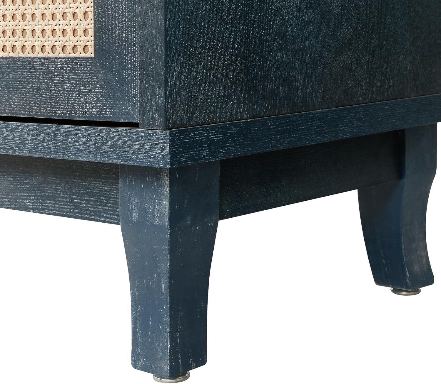 60" Blue Wood And Rattan Distressed Sideboard with Four Doors - Kitchen & Dining