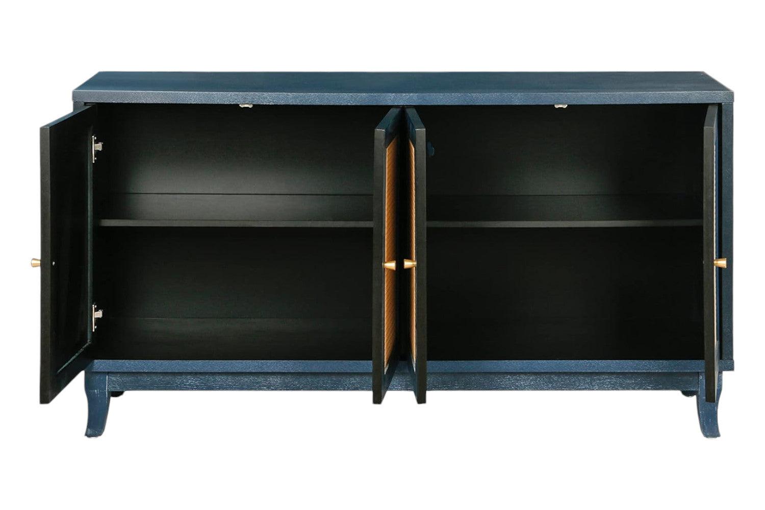 60" Blue Wood And Rattan Distressed Sideboard with Four Doors - Kitchen & Dining