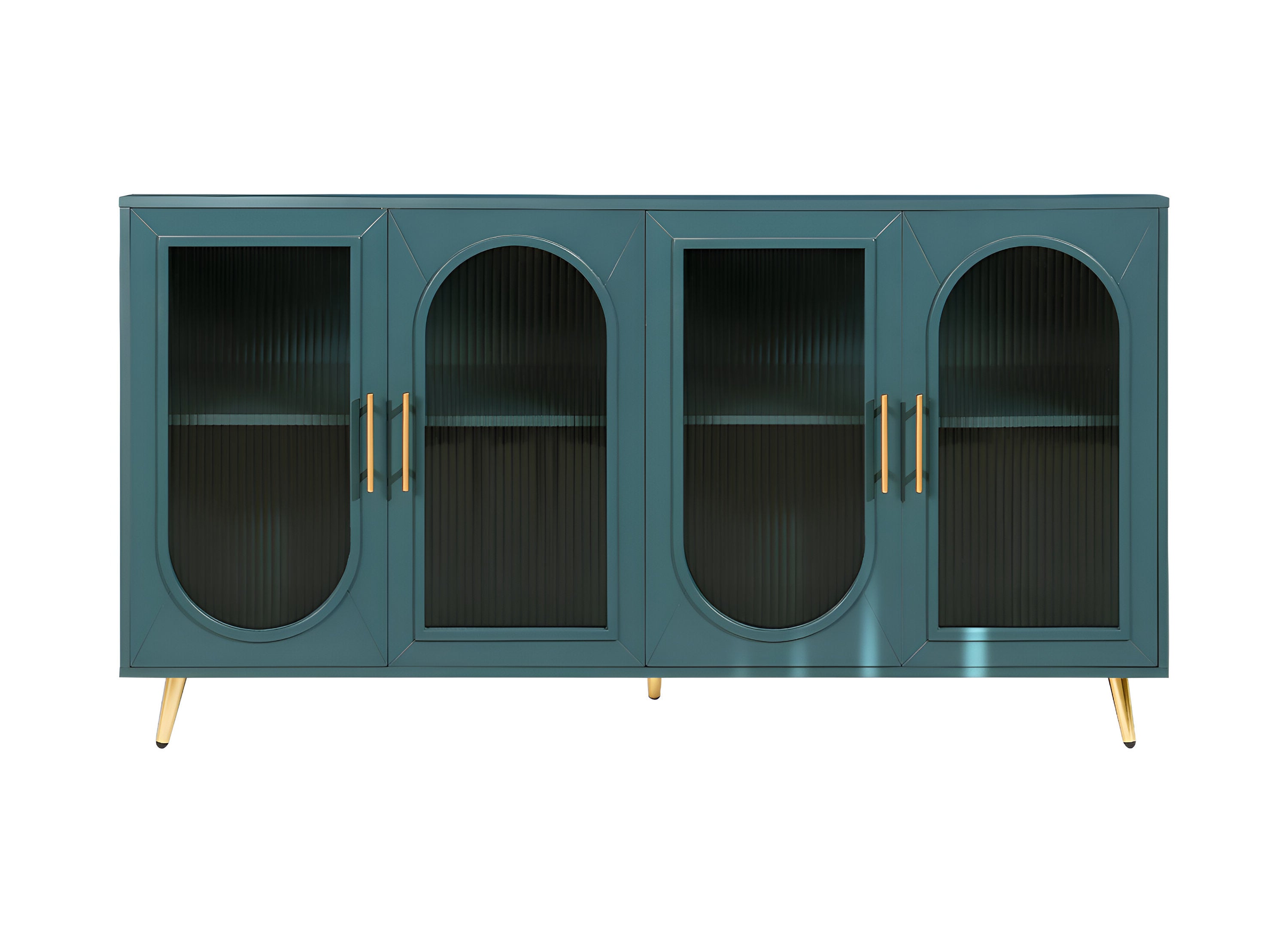 60" Teal Blue Ribbed Texture Sideboard with Four Doors - Kitchen & Dining