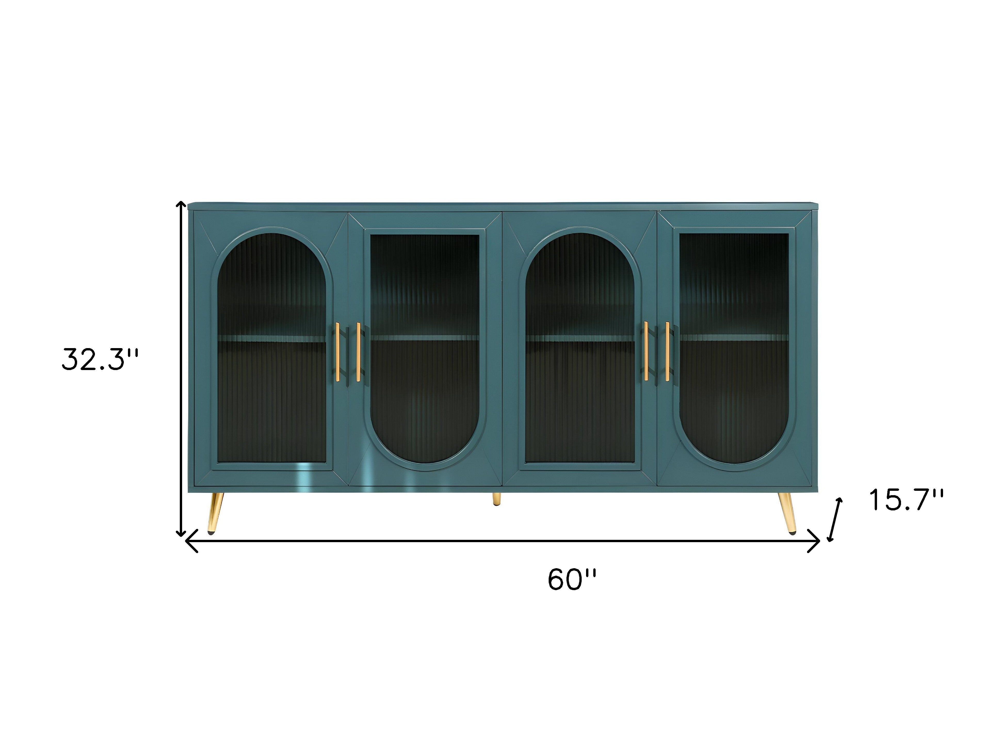 60" Teal Blue Ribbed Texture Sideboard with Four Doors - Kitchen & Dining