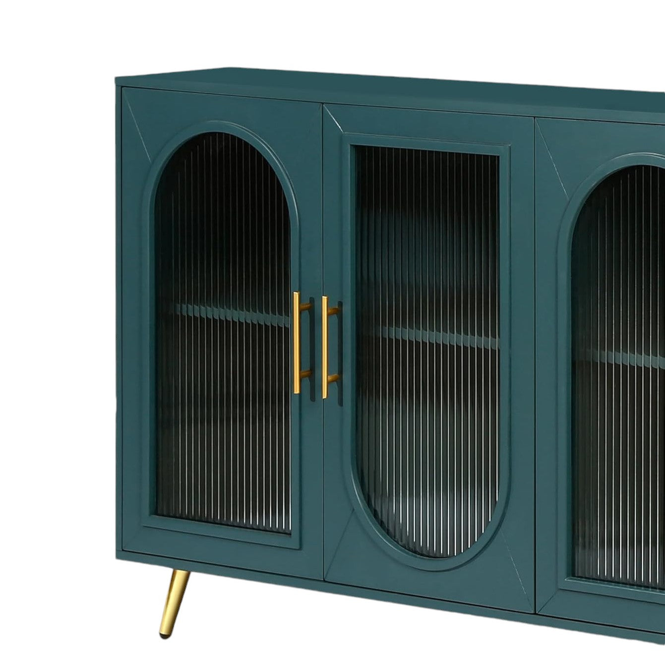 60" Teal Blue Ribbed Texture Sideboard with Four Doors - Kitchen & Dining