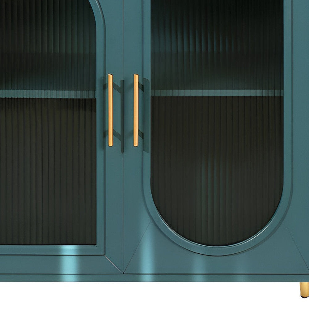 60" Teal Blue Ribbed Texture Sideboard with Four Doors - Kitchen & Dining