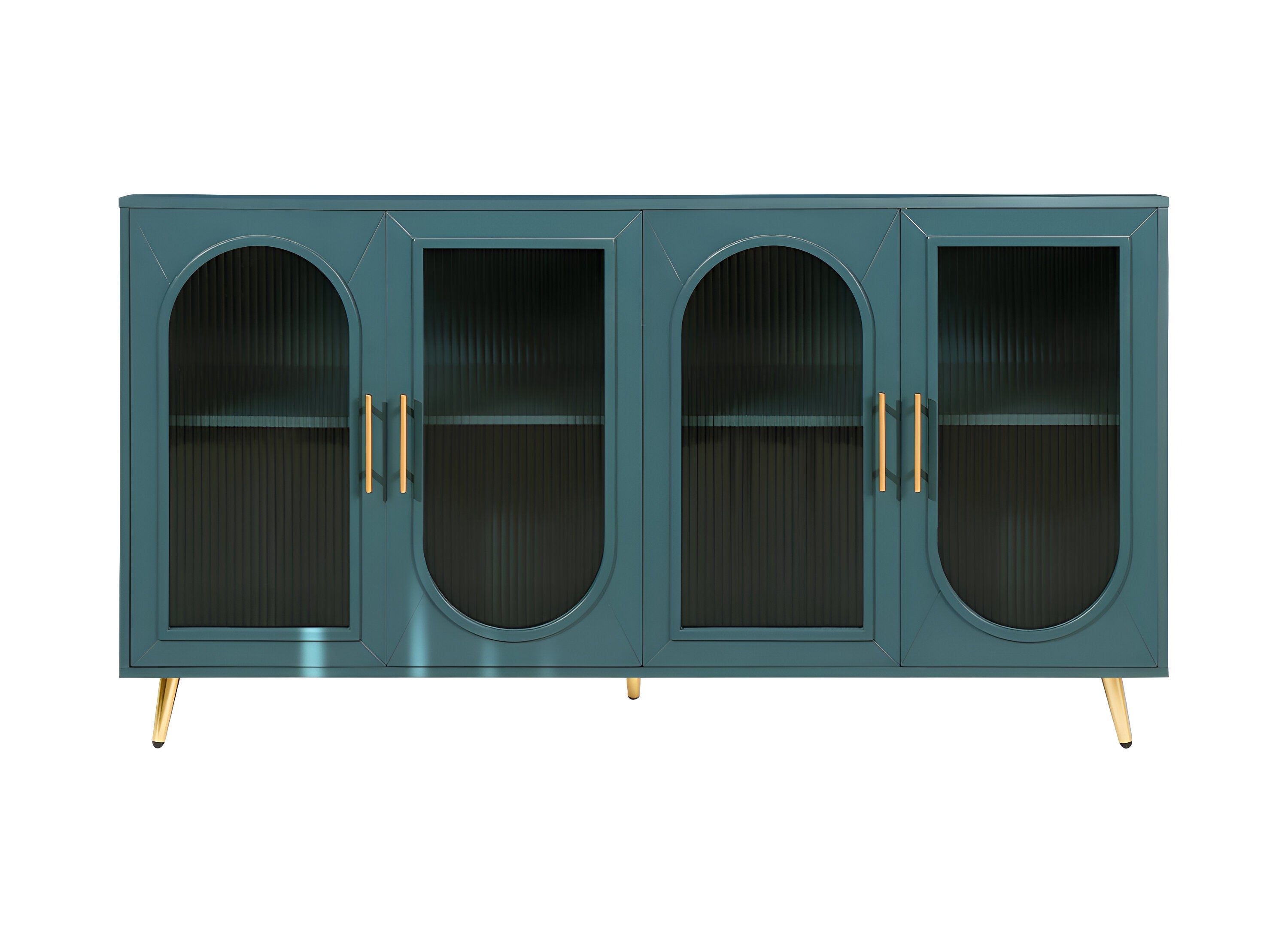 60" Teal Blue Ribbed Texture Sideboard with Four Doors - Kitchen & Dining