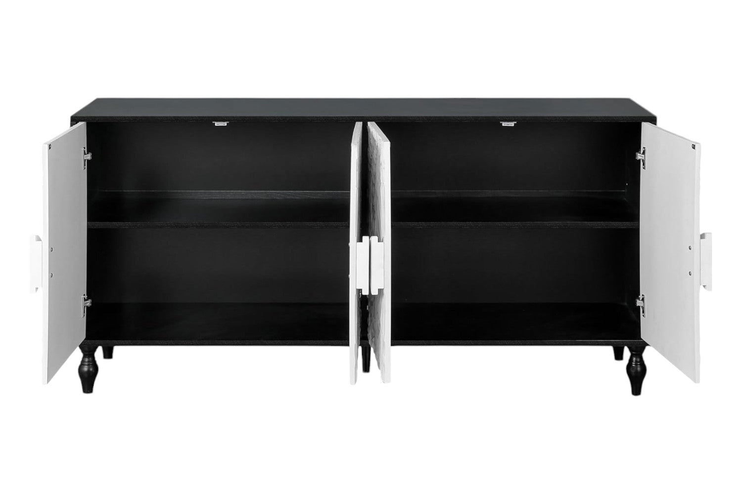 68" Black and White Distressed Carved Floral Sideboard with Four Doors - Kitchen & Dining