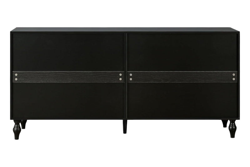 68" Black and White Distressed Carved Floral Sideboard with Four Doors - Kitchen & Dining