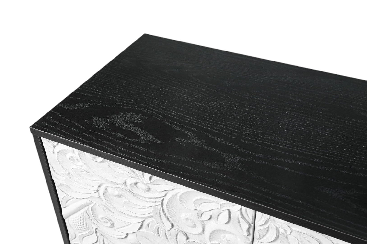 68" Black and White Distressed Carved Floral Sideboard with Four Doors - Kitchen & Dining