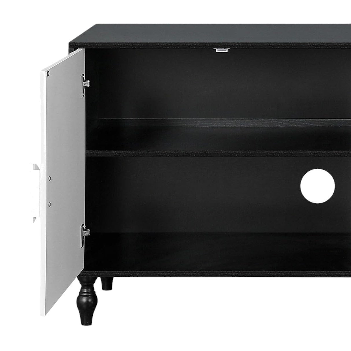 68" Black and White Distressed Carved Floral Sideboard with Four Doors - Kitchen & Dining