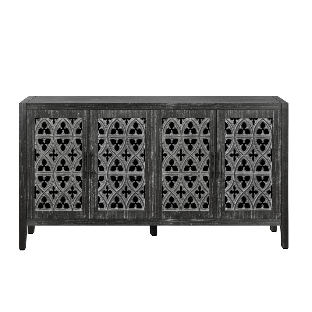 65" Charcoal Distressed Wood Sideboard with Four Doors - Kitchen & Dining