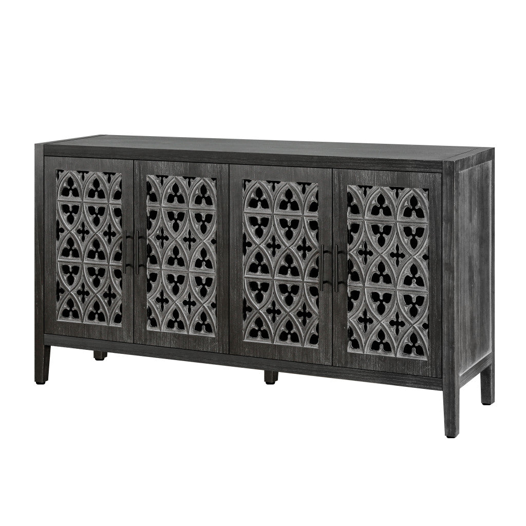65" Charcoal Distressed Wood Sideboard with Four Doors - Kitchen & Dining