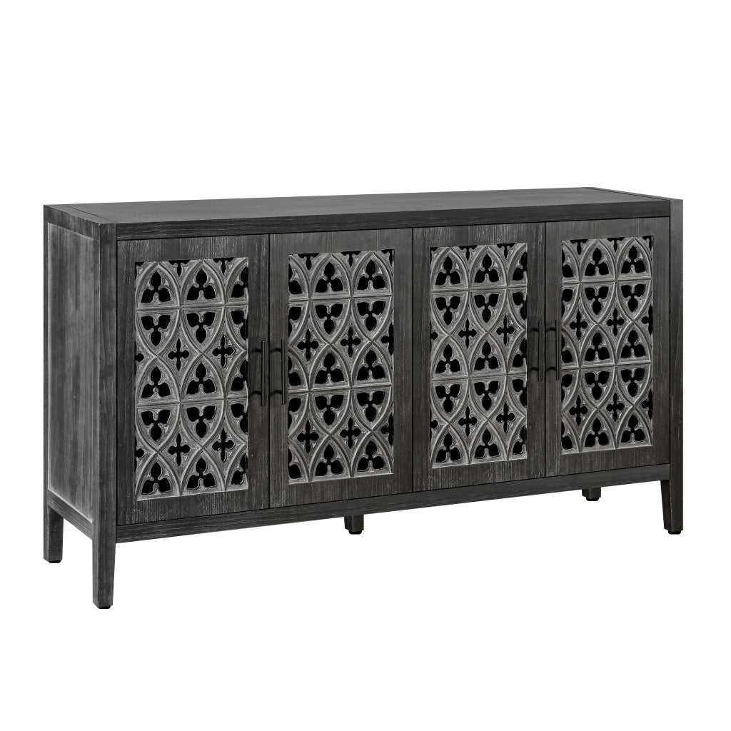 65" Charcoal Distressed Wood Sideboard with Four Doors - Kitchen & Dining
