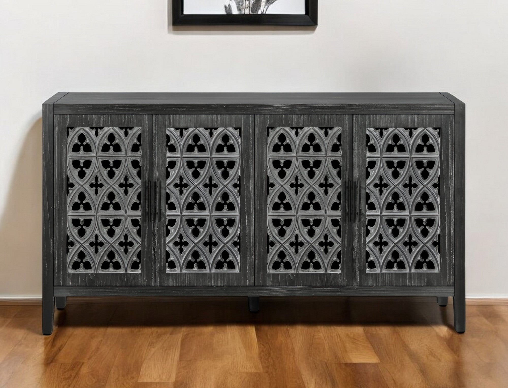 65" Charcoal Distressed Wood Sideboard with Four Doors - Kitchen & Dining