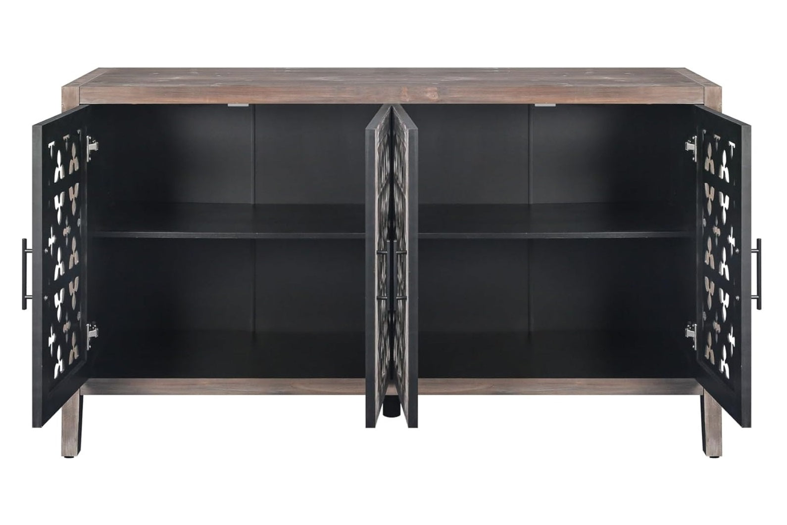 63" Brown Distressed Carved Scrollwork Sideboard with Four Doors - Kitchen & Dining
