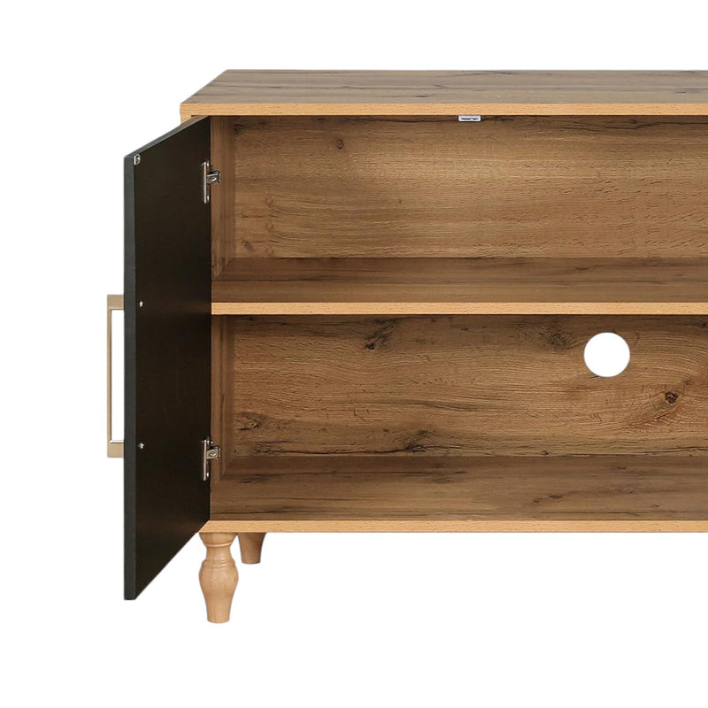 68" Natural Distressed Carved Geometric Sideboard with Four Doors - Kitchen & Dining