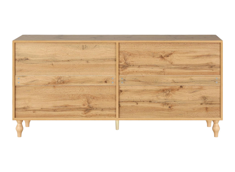 68" Natural Distressed Carved Geometric Sideboard with Four Doors - Kitchen & Dining