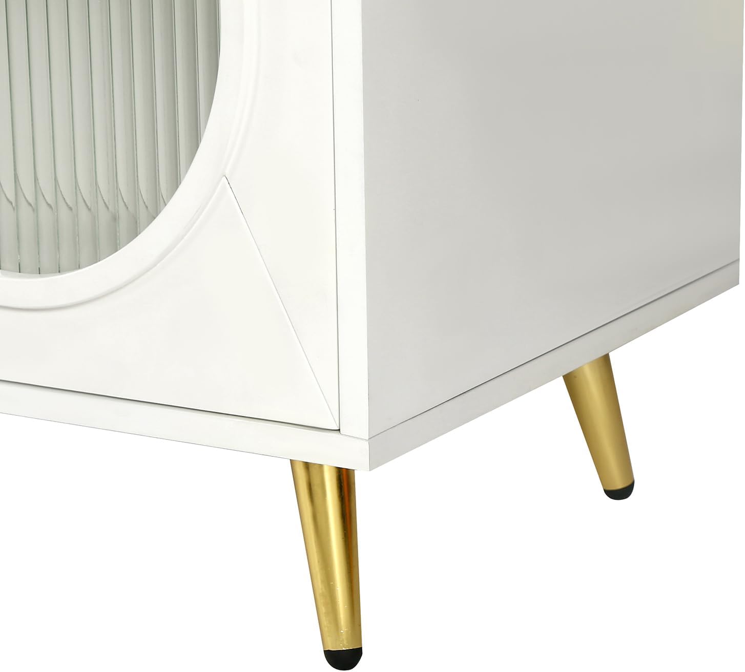 60" White Ribbed Texture Wood And Glass Sideboard with Four Doors - Kitchen & Dining