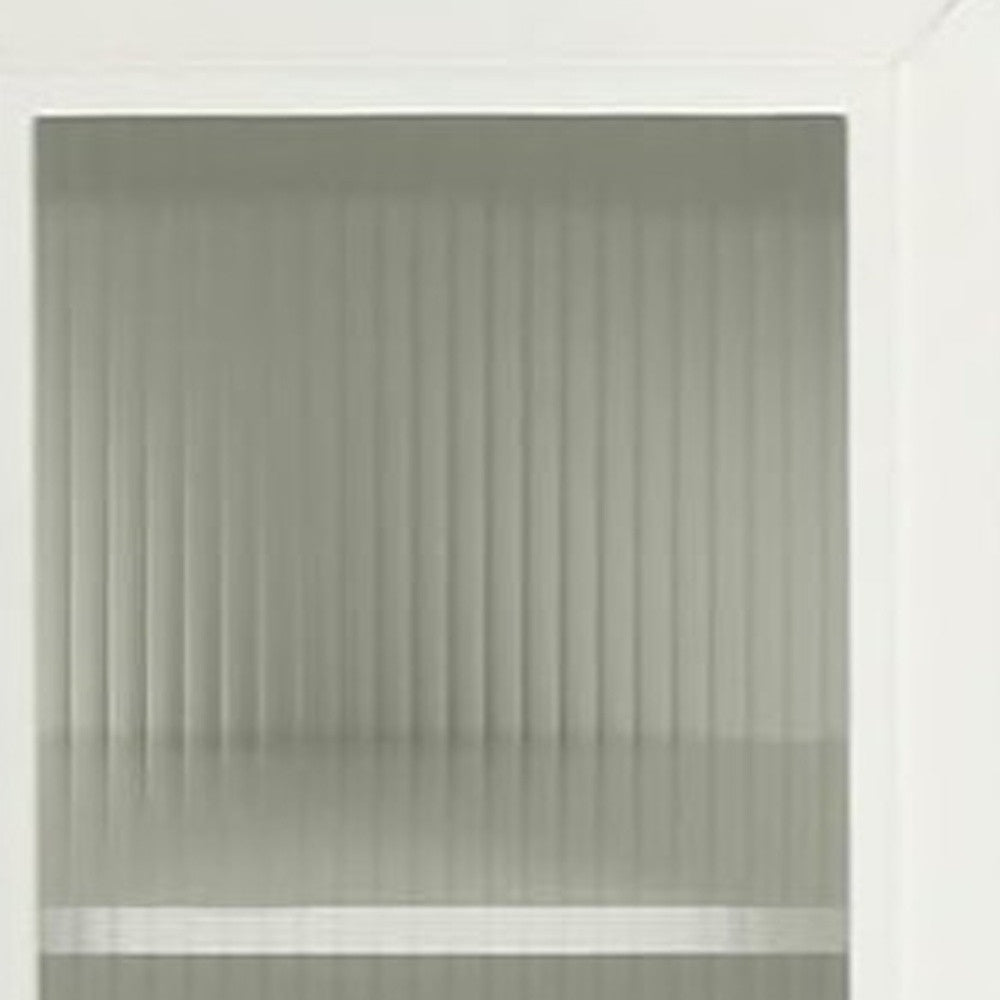 60" White Ribbed Texture Wood And Glass Sideboard with Four Doors - Kitchen & Dining