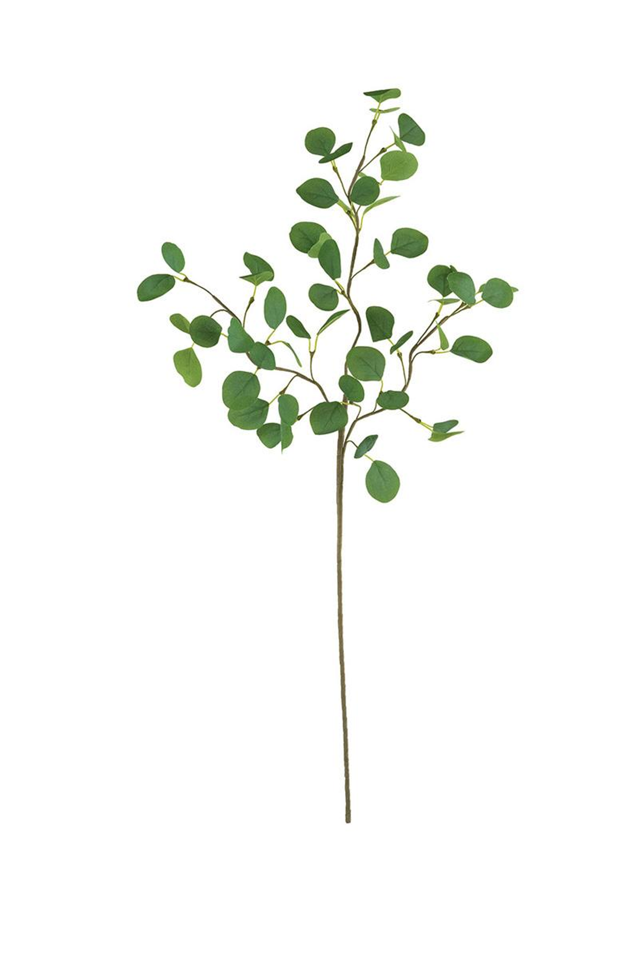 Green eucalyptus-style artificial stem with clusters of leaves