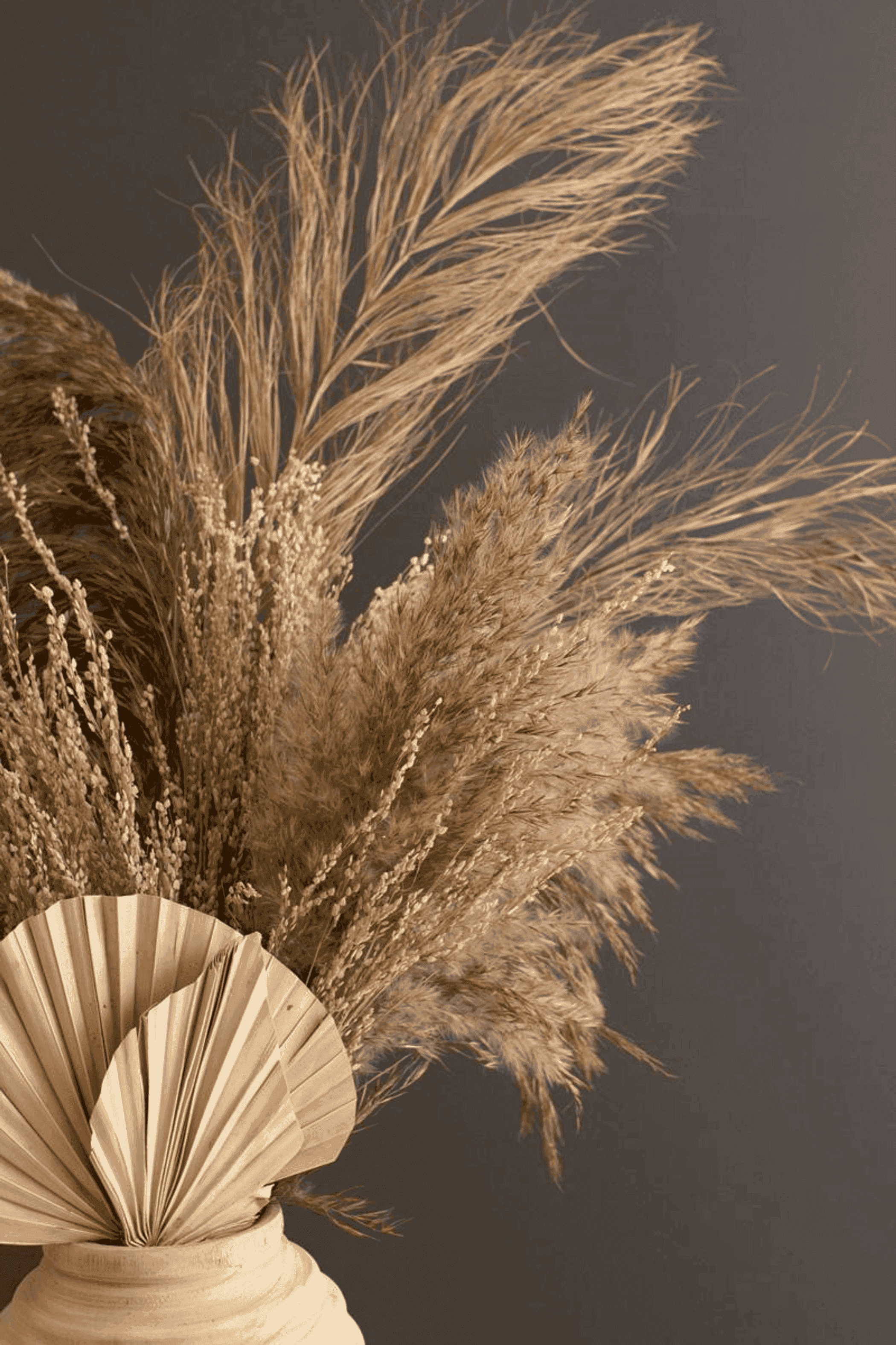 Natural pampas grass bundle with long feathery plumes and a tied base
