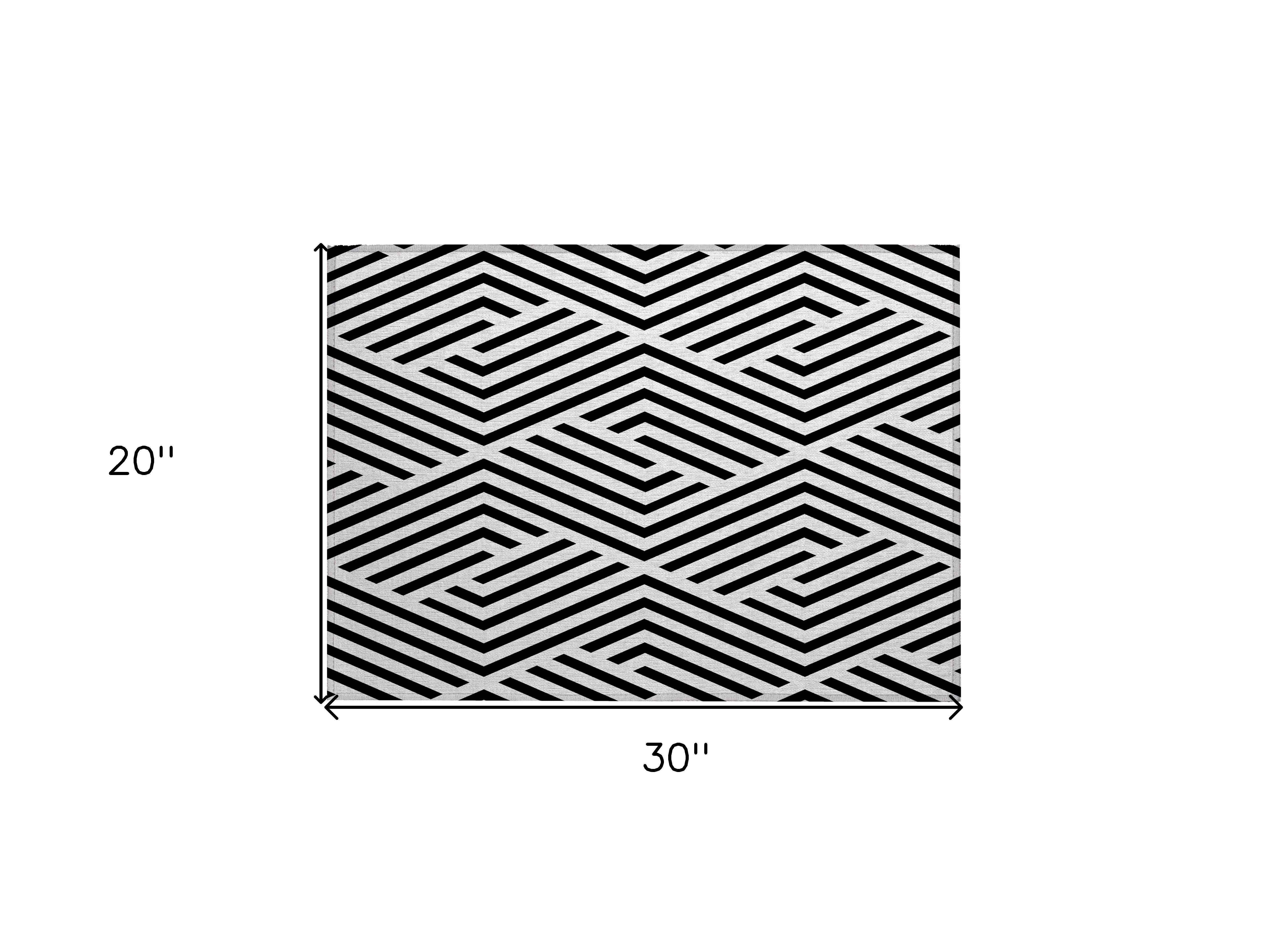 2' X 3' Black and White Geometric Washable Non Skid Indoor Outdoor Area Rug