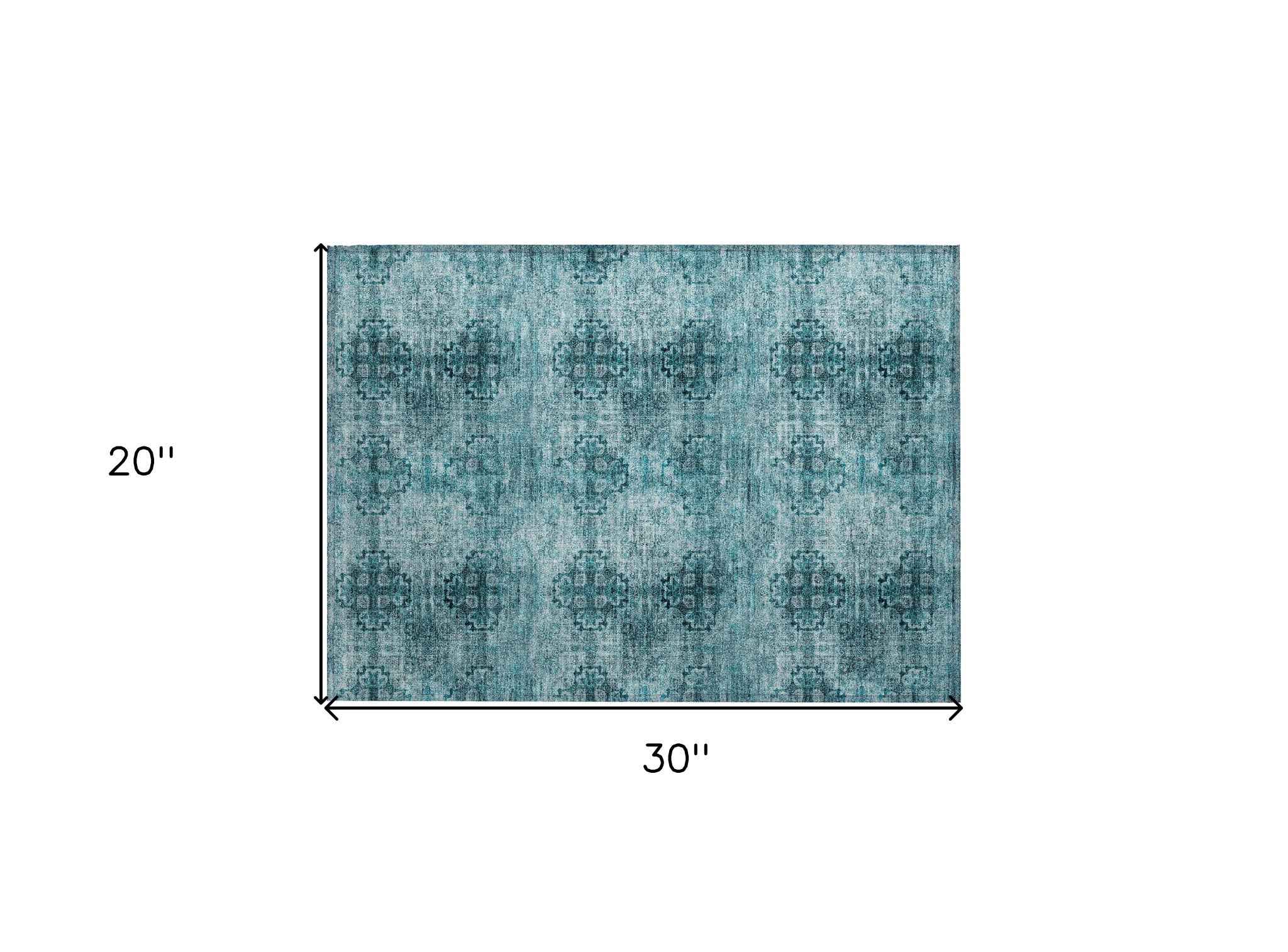 2' X 3' Teal Floral Medallion Washable Non Skid Indoor Outdoor Area Rug