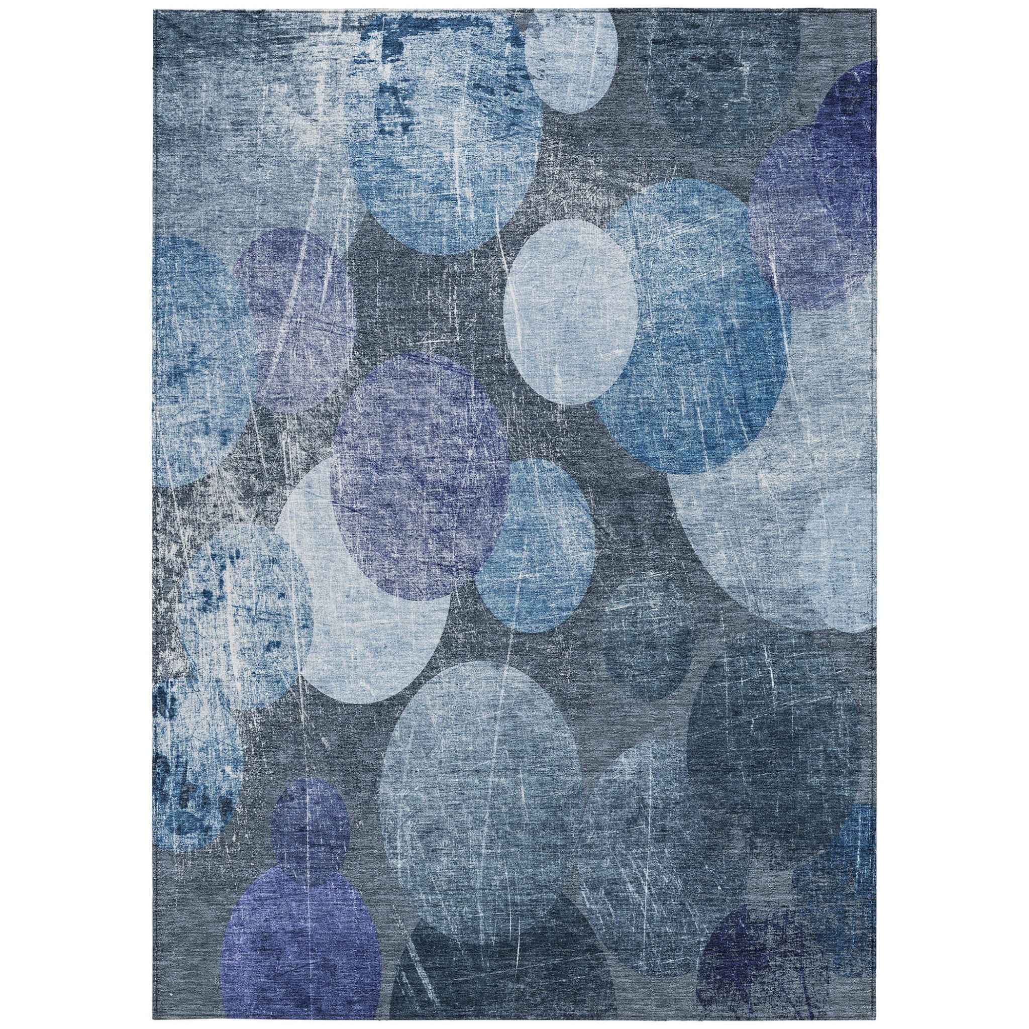 3' X 5' Gray and Blue Abstract Washable Non Skid Indoor Outdoor Area Rug