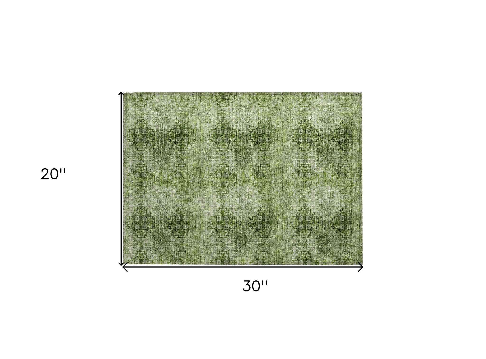 2' X 3' Olive Green Floral Medallion Washable Non Skid Indoor Outdoor Area Rug