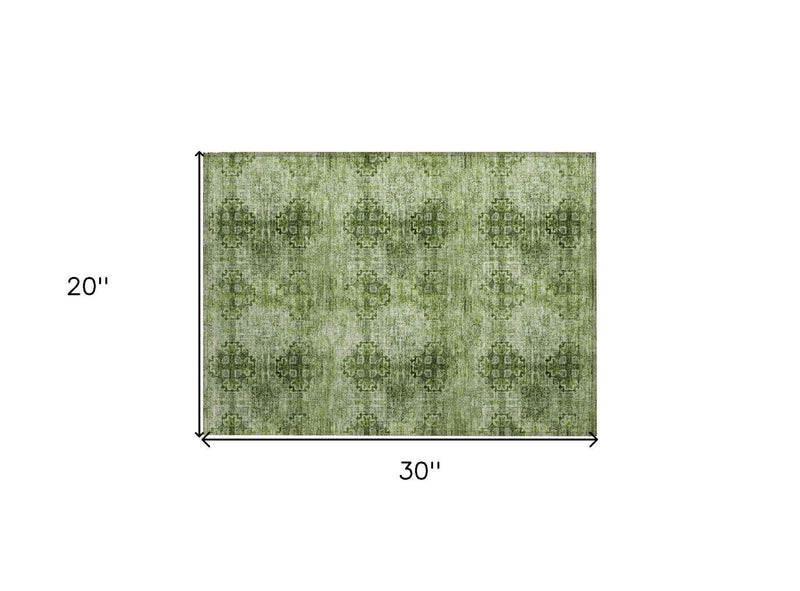 2' X 3' Olive Green Floral Medallion Washable Non Skid Indoor Outdoor Area Rug