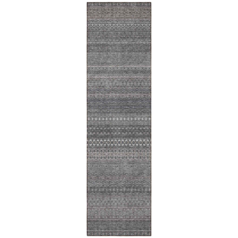 2' X 8' Gray Striped Washable Indoor Outdoor Runner Rug
