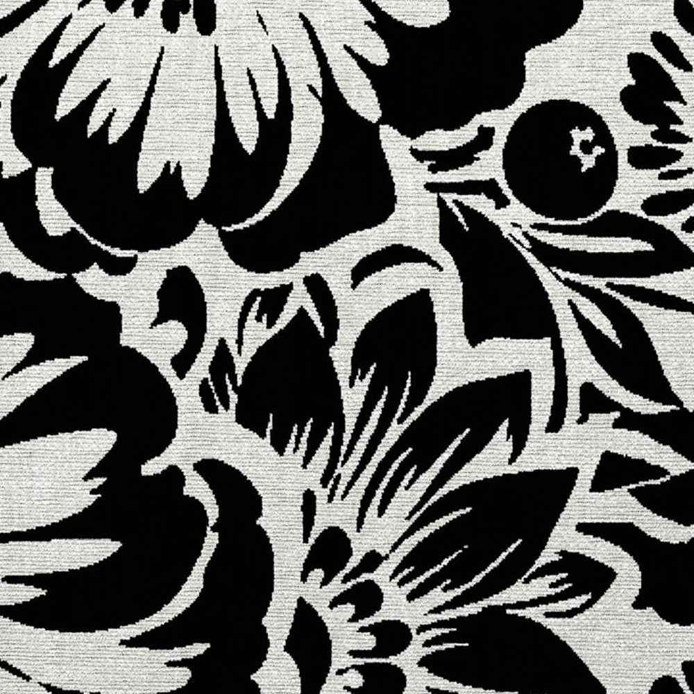 2' X 3' Black and Ivory Floral Washable Non Skid Indoor Outdoor Area Rug