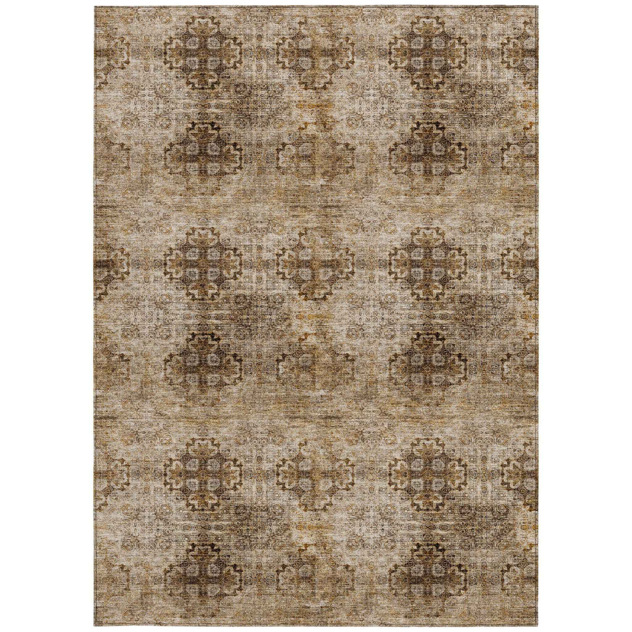 3' X 5' Taupe Floral Medallion Washable Non Skid Indoor Outdoor Area Rug