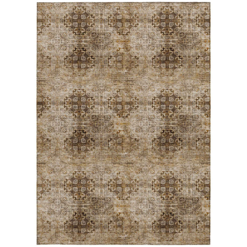 3' X 5' Taupe Floral Medallion Washable Non Skid Indoor Outdoor Area Rug