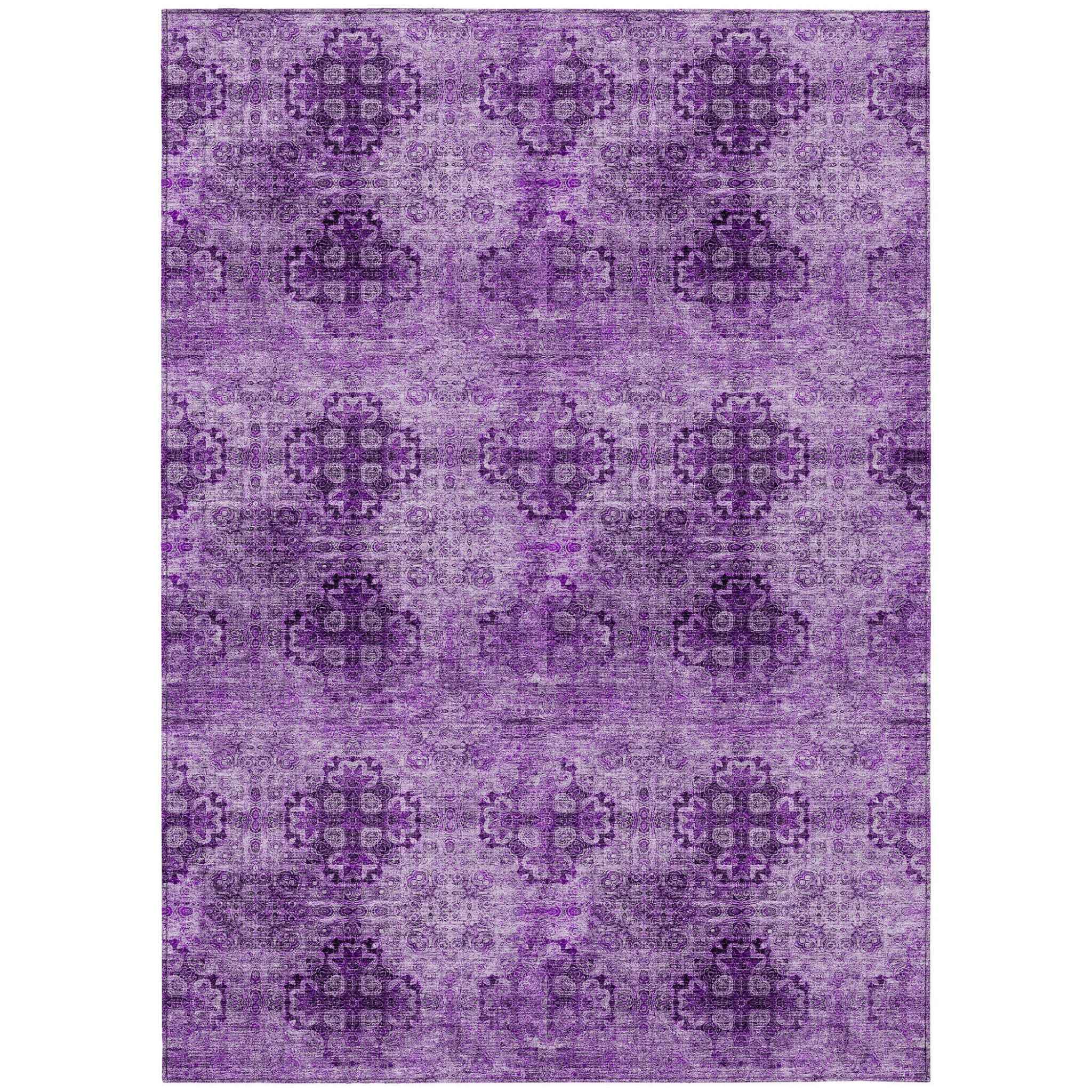 2' X 3' Eggplant Floral Medallion Washable Non Skid Indoor Outdoor Area Rug