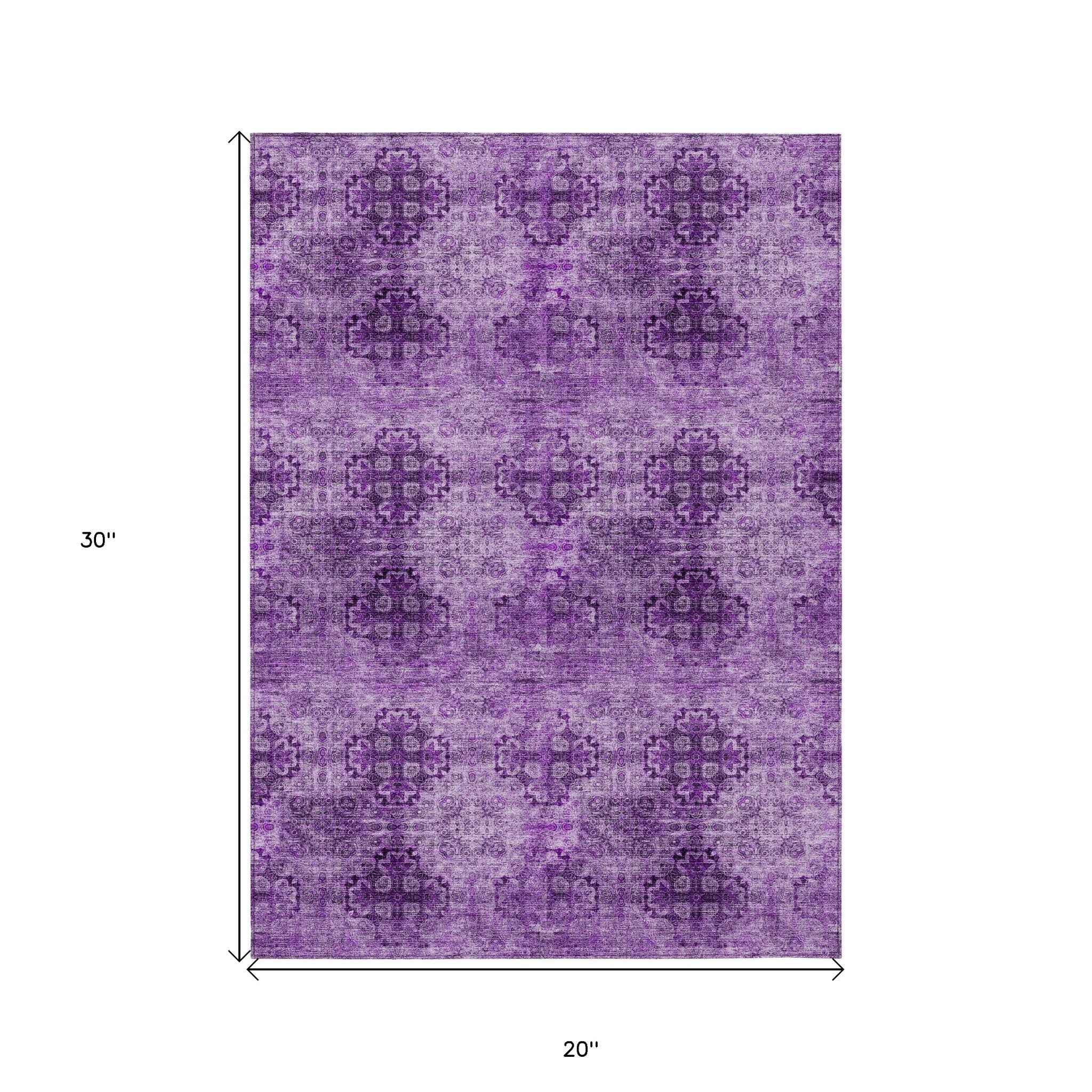 2' X 3' Eggplant Floral Medallion Washable Non Skid Indoor Outdoor Area Rug