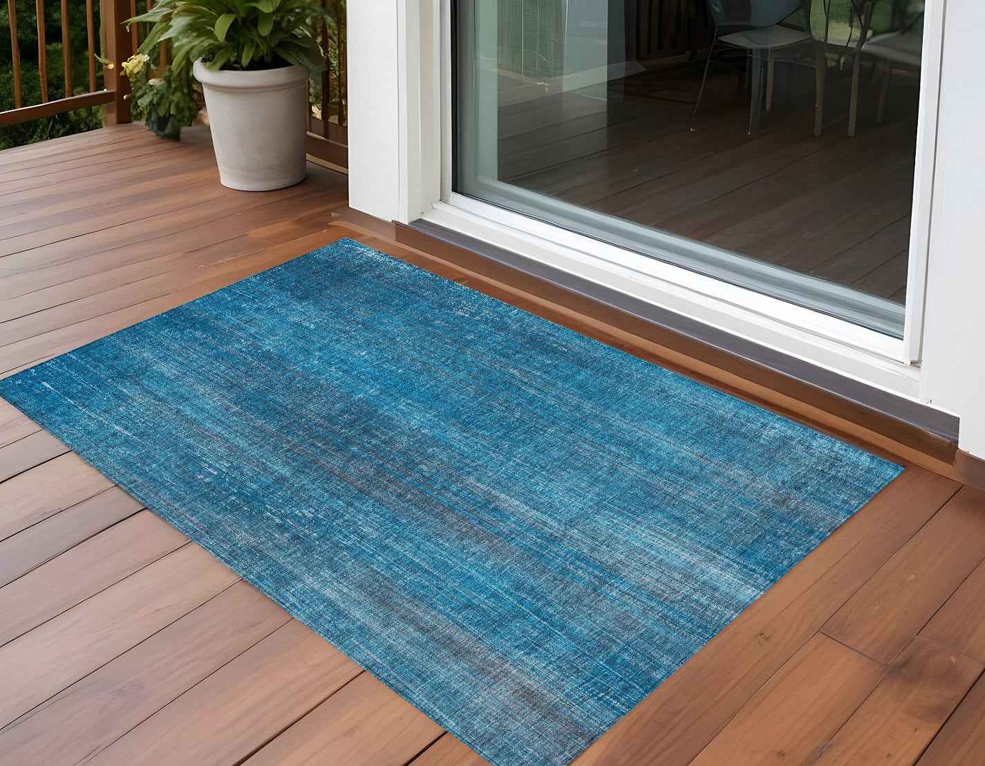 2' X 3' Blue Striped Washable Non Skid Indoor Outdoor Area Rug