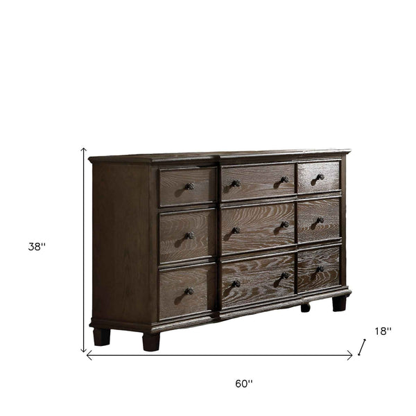 60" Dark Brown Solid Wood Nine Drawer Double Dresser Default Title