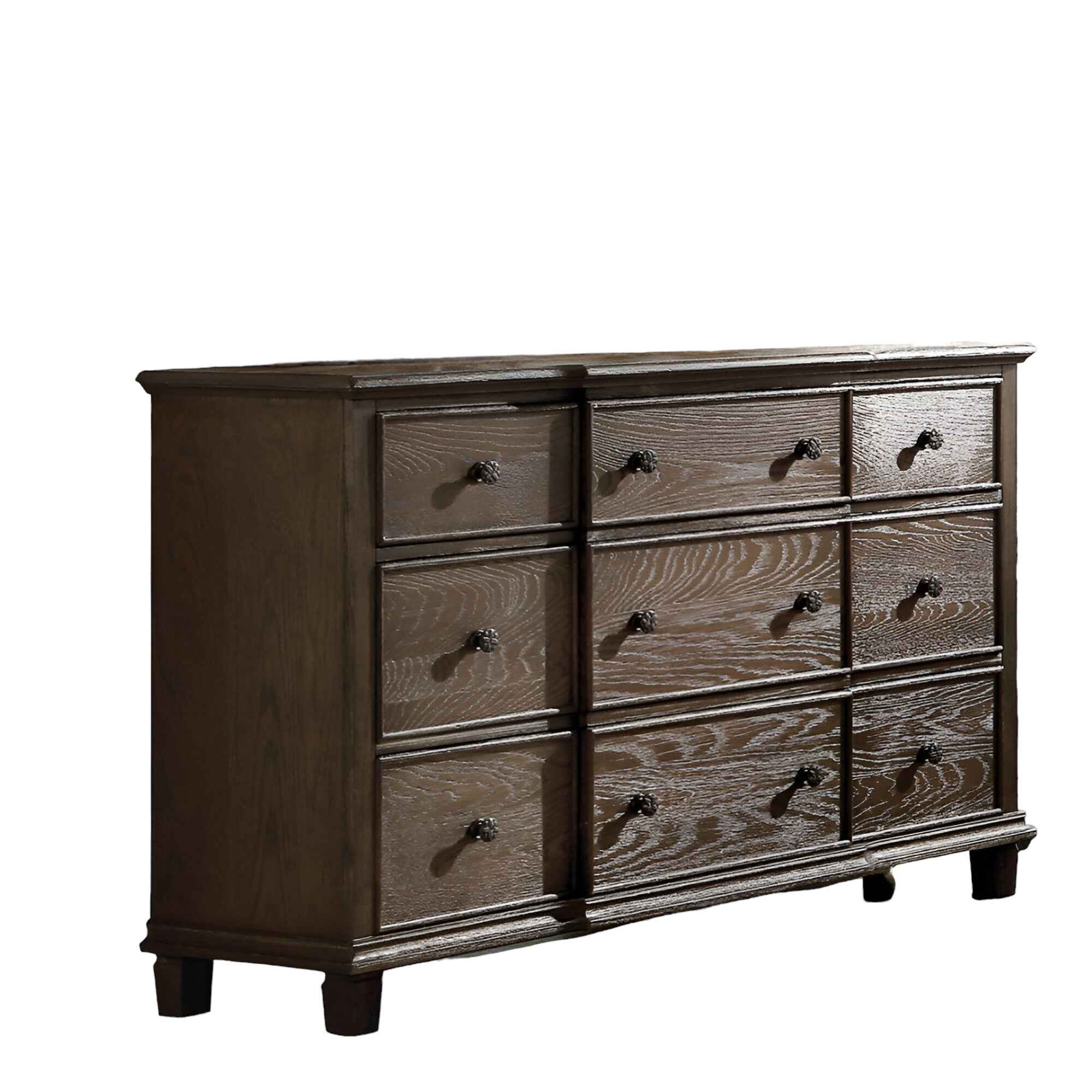 60" Dark Brown Solid Wood Nine Drawer Double Dresser